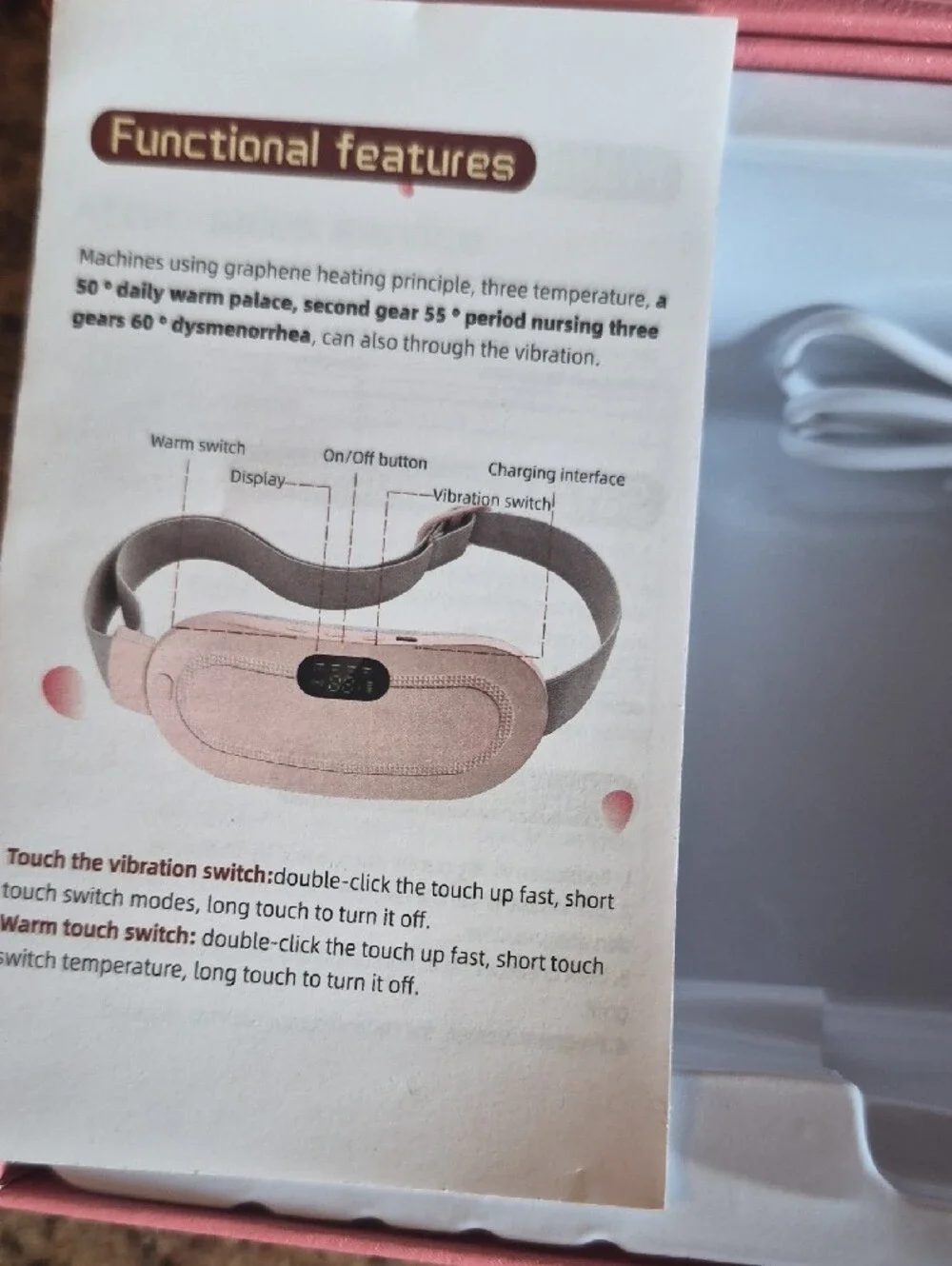 Portable Pink Electronic Wearable Menstrual Belt Massager Warmer New